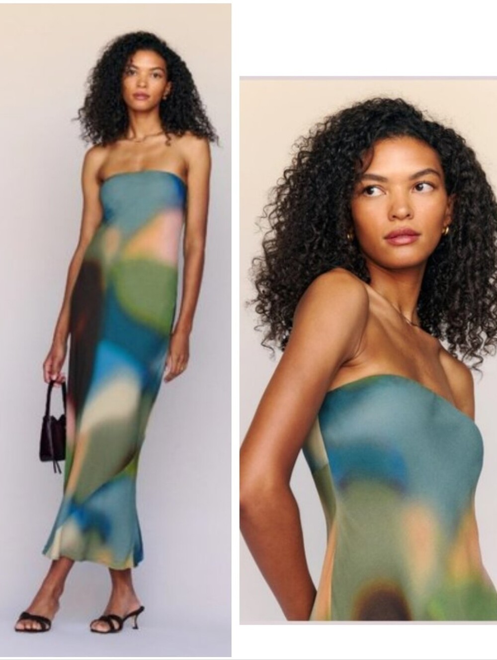 Reformation Joana Multicolor Abstract Blur Print Strapless Maxi Dress Sz XS